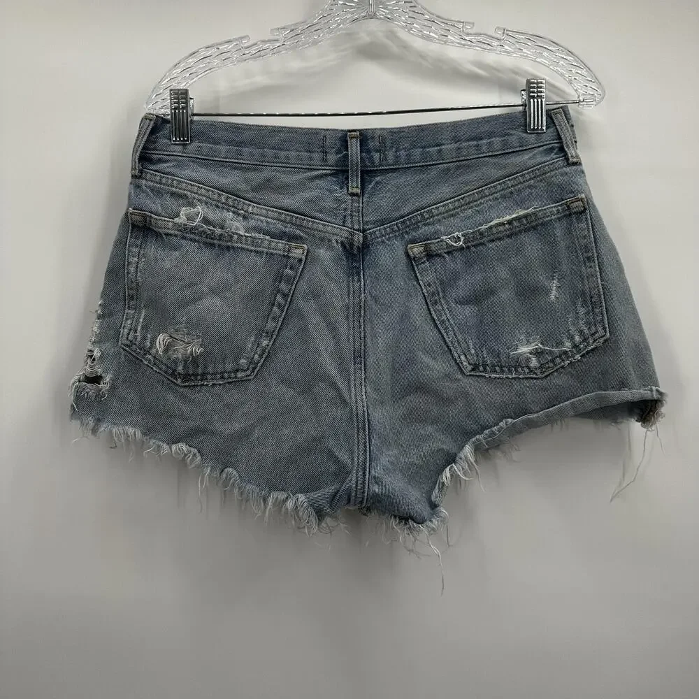 AGOLDE Parker Shorts Womens 28‎ Distressed Denim High Rise Button Fly Raw Hem